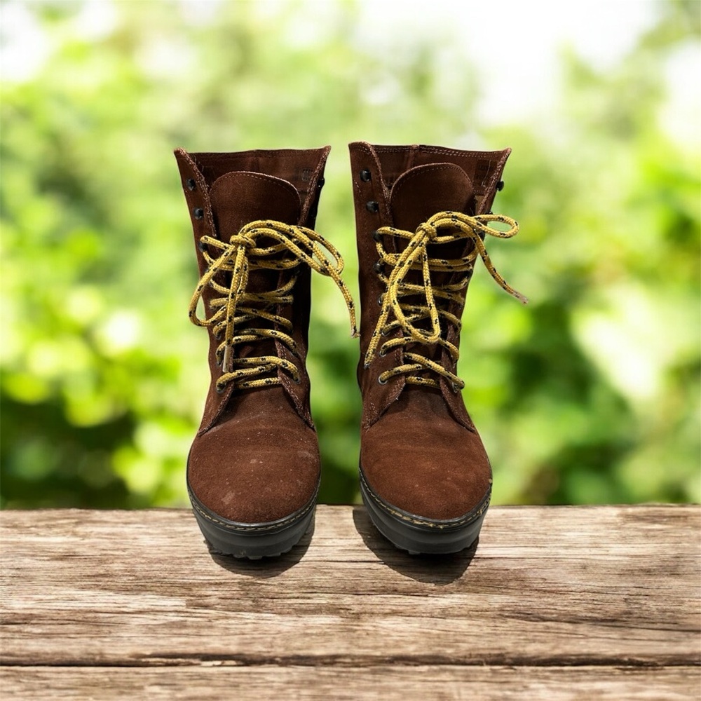Vintage Eddie Bauer Lace Up Suede Boots Women's 7.5 Italy Brown Silga Lord READ